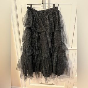 Vici-Swan Lake Tiered Shimmer Tulle Midi Skirt - Black